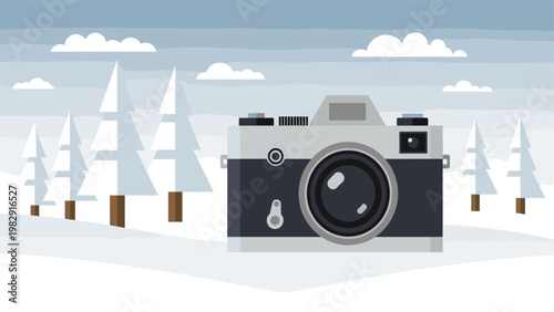 Modern digital SLR camera illustration with flat design style