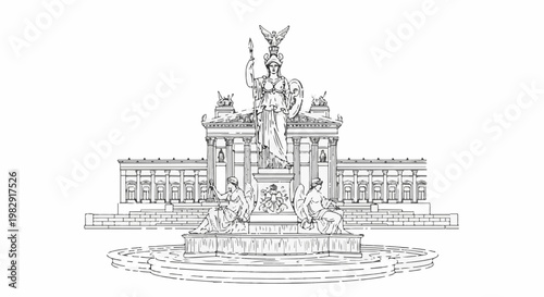 Ornate neoclassical building with a grand central statue and fountain
