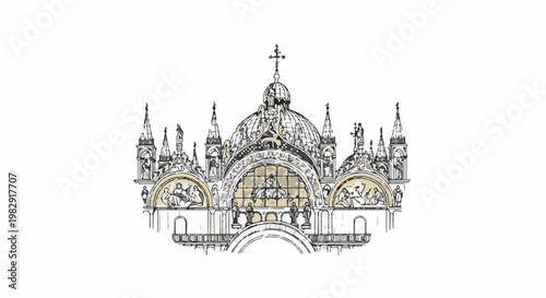 Ornate, domed building facade with intricate sculptures and arched openings