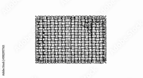Monochrome illustration of a woven textile pattern with rough edges and subtle texture