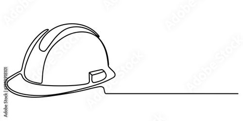 Single line art illustration of a protective construction helmet symbol for industrial safety
