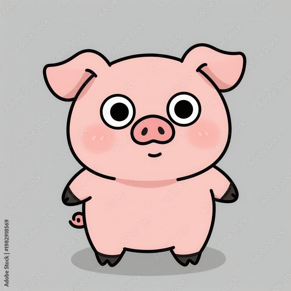 Fototapeta premium Cute Cartoon Pig Character Illustration with Big Eyes and Rosy Cheeks in a Simple Flat Design Style Suitable for Children Books or Mobile App Icons