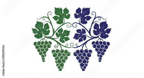 Grapevine Garland with Green and Purple Grapes and Leaves