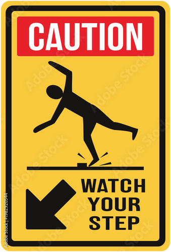 sign warning to be careful with the feet : watch you step