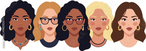 Trendy flat illustration strong women together with diffrent fashion. Concept of feminism gender equality protection and freedom of women and empowerment of women. postcard in flat style