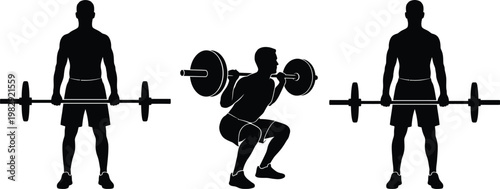 Weightlifting Athlete Silhouettes Barbell Exercise Vector Set