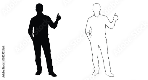 Two depictions of a man giving a thumbs up gesture one solid and one outline