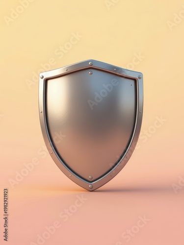 Metallic Shield Icon Isolated on Soft Gradient Background for Security Protection Concept Digital Illustration