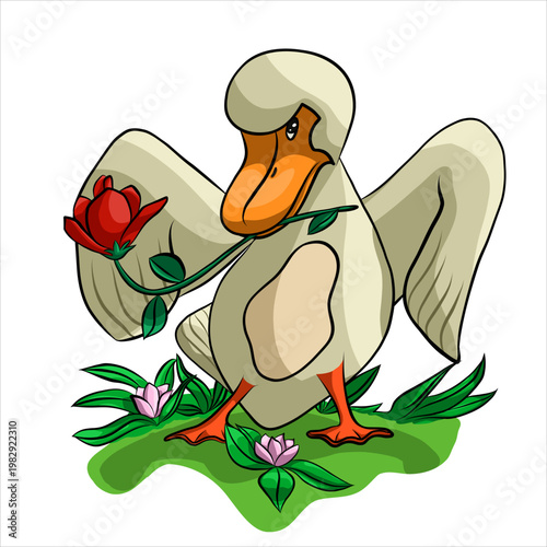 The goose is a romantic, kind, and sweet. He brought a beautiful flower and offers friendship!