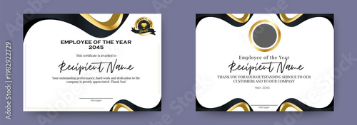 Employee of the Year Certificates Template Design Set. Editable Printable Certificate Template, Best Employee, Custom Gift Award, Employee Rewarding. vector