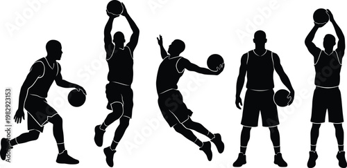 Basketball Player Silhouettes Set Action Poses Vector Illustration