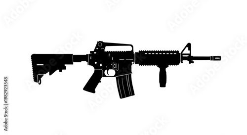 Black Silhouette of an Assault Rifle on a White Background