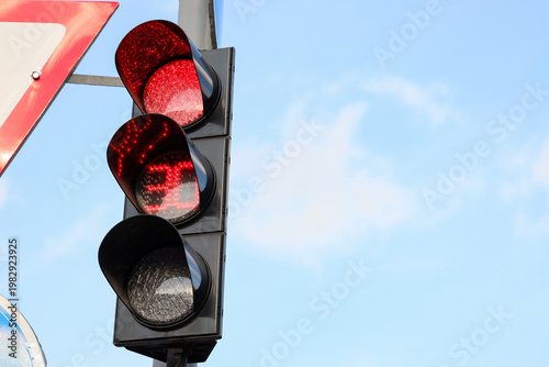 View of red traffic lights ...
