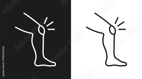Line art illustration of a human leg with a highlighted knee joint shown in dual contrast