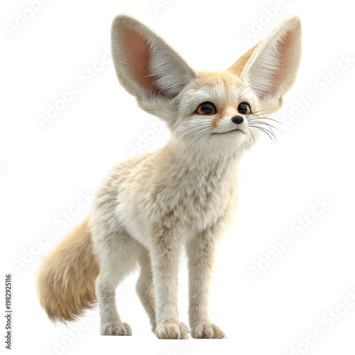 Fennec fox standing in a neutral position with alert expression in a simple environment during daylight