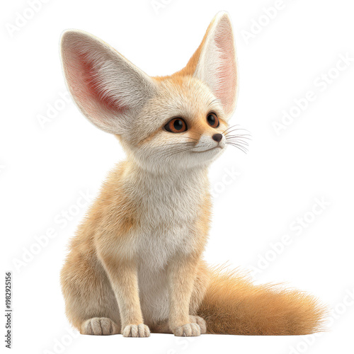 Fennec fox sitting quietly and looking curiously in a simple space during daylight hours
