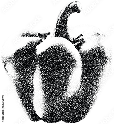 Halftone bell pepper illustration in black and white stipple effect retro art style for fresh vegetable recipes food blogs packaging designs that make sells