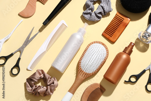 Bottles of hair spray with ...