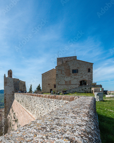 Italy, 10 April 2026: Medieval village Verucchio with Rocca Malatestiana on hilltop, Valmarecchia landscape Rimini Emilia Romagna, historic borgo architecture, scenic view