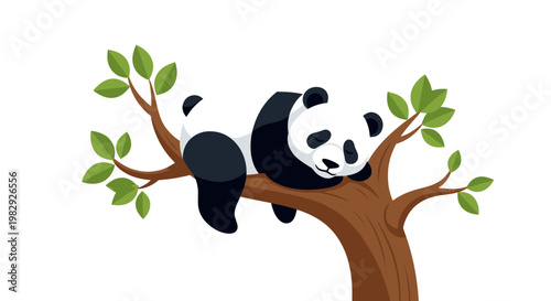 Cute Panda Sleeping Peacefully on Tree Branch, Relaxed Animal