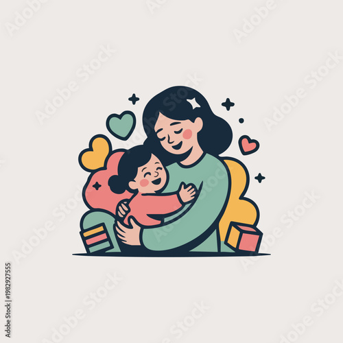 Mother and child's love mother's day concept Vector Illustration