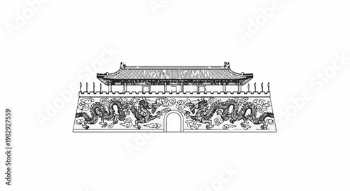 Ornate gateway structure adorned with twin dragons and traditional roof design