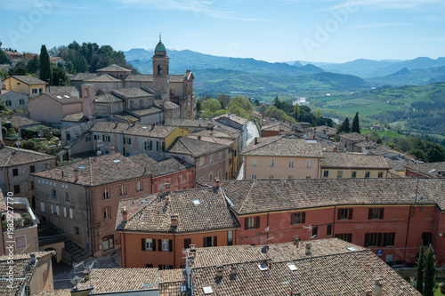 Italy, 10 April 2026: Medieval village Verucchio with Rocca Malatestiana on hilltop, Valmarecchia landscape Rimini Emilia Romagna, historic borgo architecture, scenic view