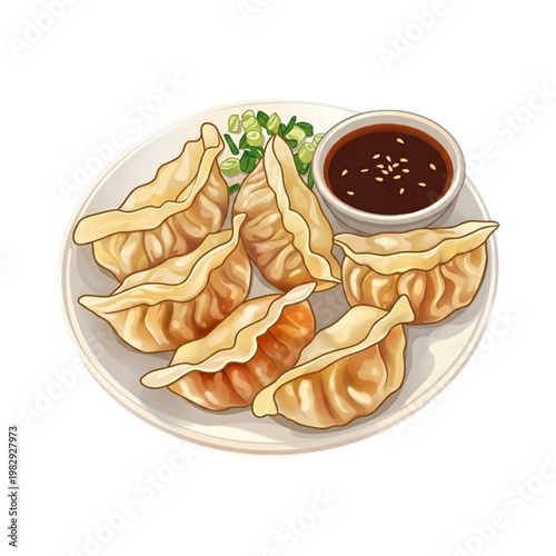 Dumpling Goreng dengan Saus dan Daun Bawang