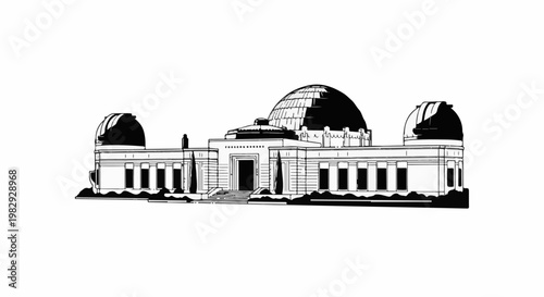 Classic observatory structure with domed roofs and columned facade