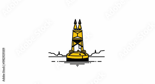 Yellow marker buoy with black accents floats on water surface