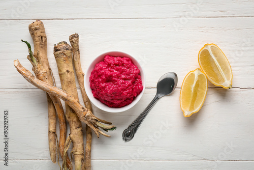 Bowl of horseradish sauce w...