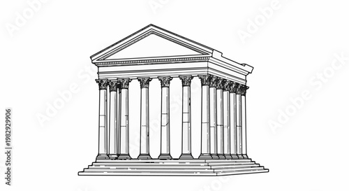 Line drawing of a classic temple with Corinthian columns and a pediment