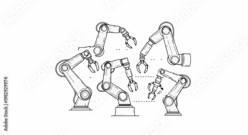 Industrial robotic arms shown as a schematic line drawing