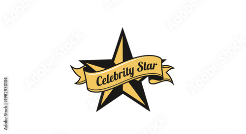 Gold and Black Celebrity Star Logo with Vintage Ribbon