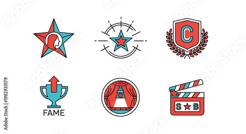 Entertainment and Fame Vector Icon Set for Cinema and Success