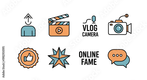 Vlogging and Social Media Content Creator Icon Set