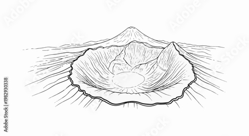 Illustrative cross-section of a volcanic crater with a distant peak