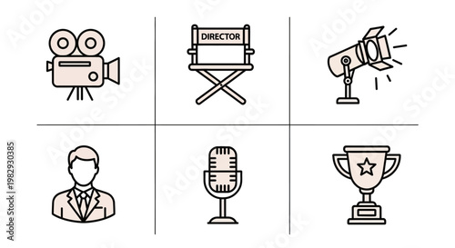Film Production and Movie Industry Icon Set in Minimalist Style