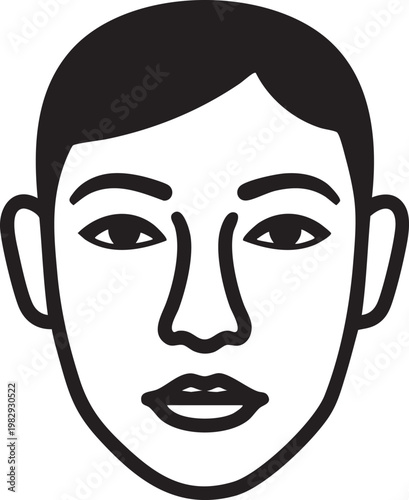 A minimalist line drawing of a neutral expression human face