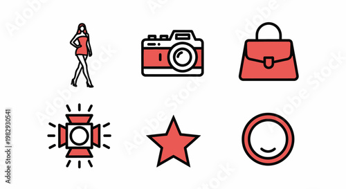 Fashion and Celebrity Icon Set with Model and Camera Icons