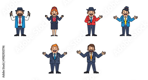 Cartoon Vector Set of Professional Presenters and Stage Hosts