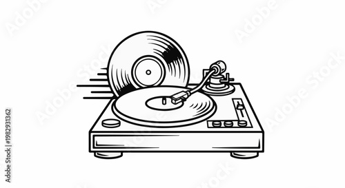 Vintage turntable with vinyl records, ready to play music