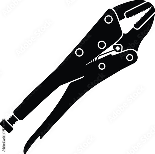 Locking Pliers Silhouette Isolated on White Background