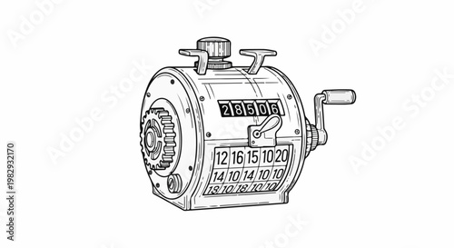 Vintage mechanical counter with rotating numbers and a side crank