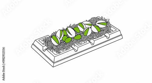 Chocolate bar topped with shredded coconut and pistachios