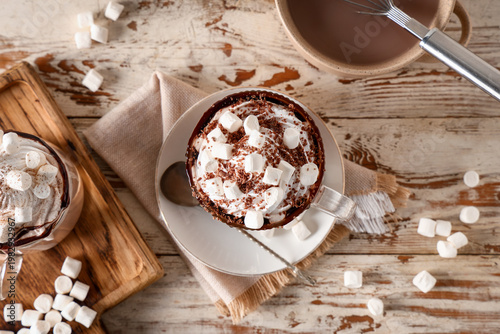 Glass cups of hot cocoa dri...
