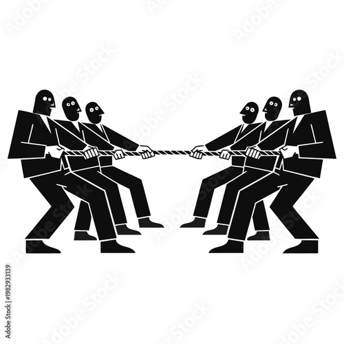 Business People Tug Of War Silhouette Conflict Vector