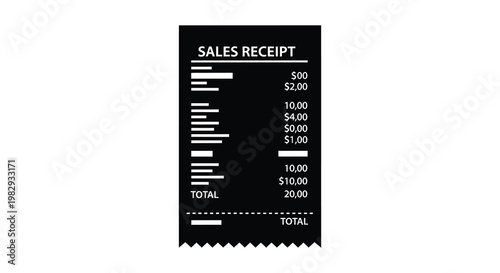 A stark black silhouette of a sales receipt displaying itemized costs and total silhouette
