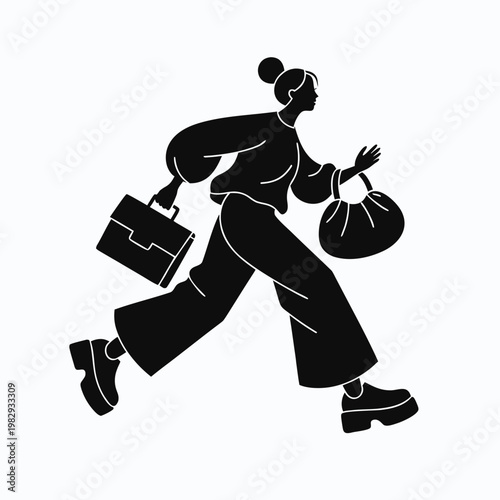 Female Executive Running Late Silhouette Vector