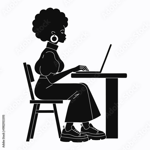 Businesswoman Sitting Desk Silhouette Office Vector